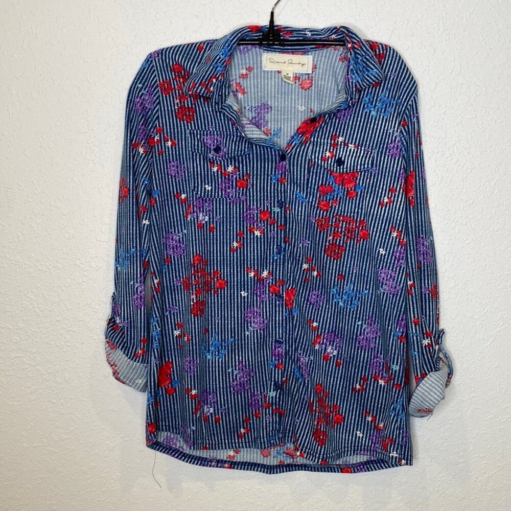 French Laundry Women’s Button Down Blouse Roll Tab Long Sleeves Floral EUC Sz M